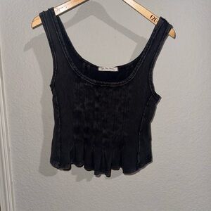 We The Free Black Ruffled Tank Top